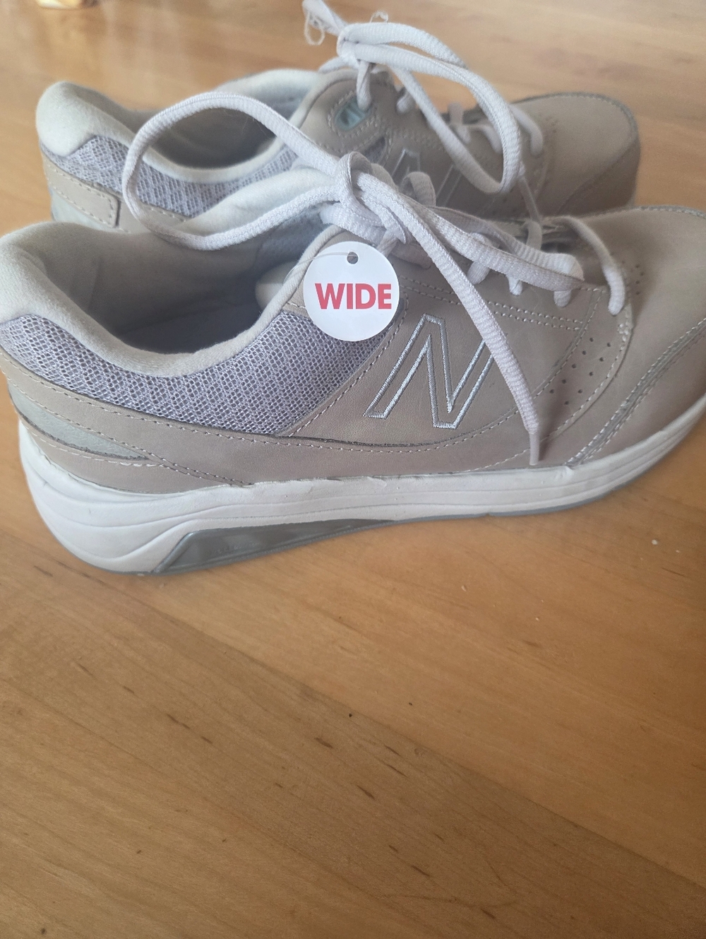 New Balance Taupe and White Walking Sneakers - Wide Fit